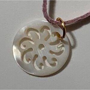 St Barth’s Island Mother of Pearl Sun Pendant on Pink Suede Necklace